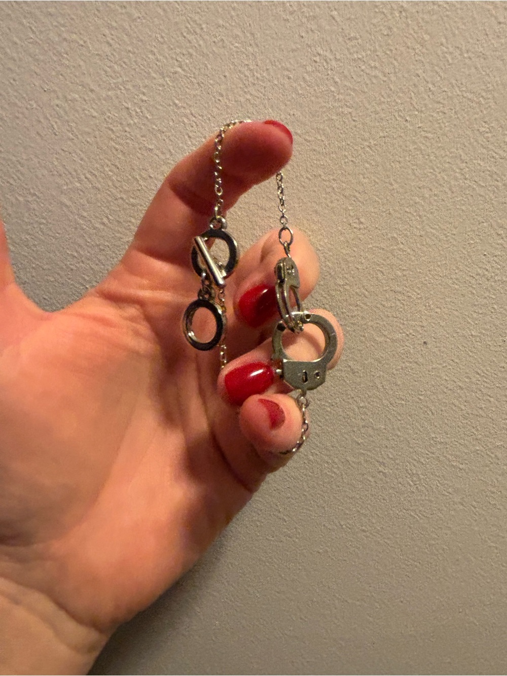 Silver Handcuff Link Necklace with Red Accent
